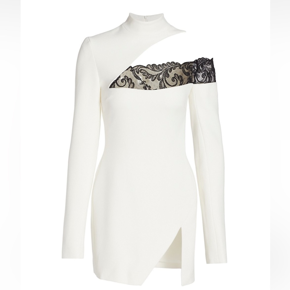 White Asymmetric Lace-Trim Mini Dress